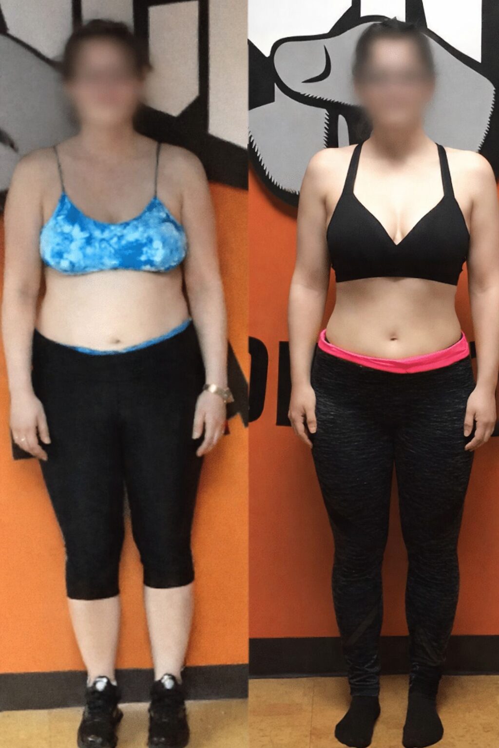 Before and after weight loss transformation of a woman.