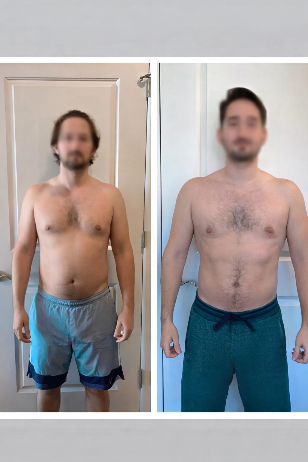 Before and after fitness transformation of a man.